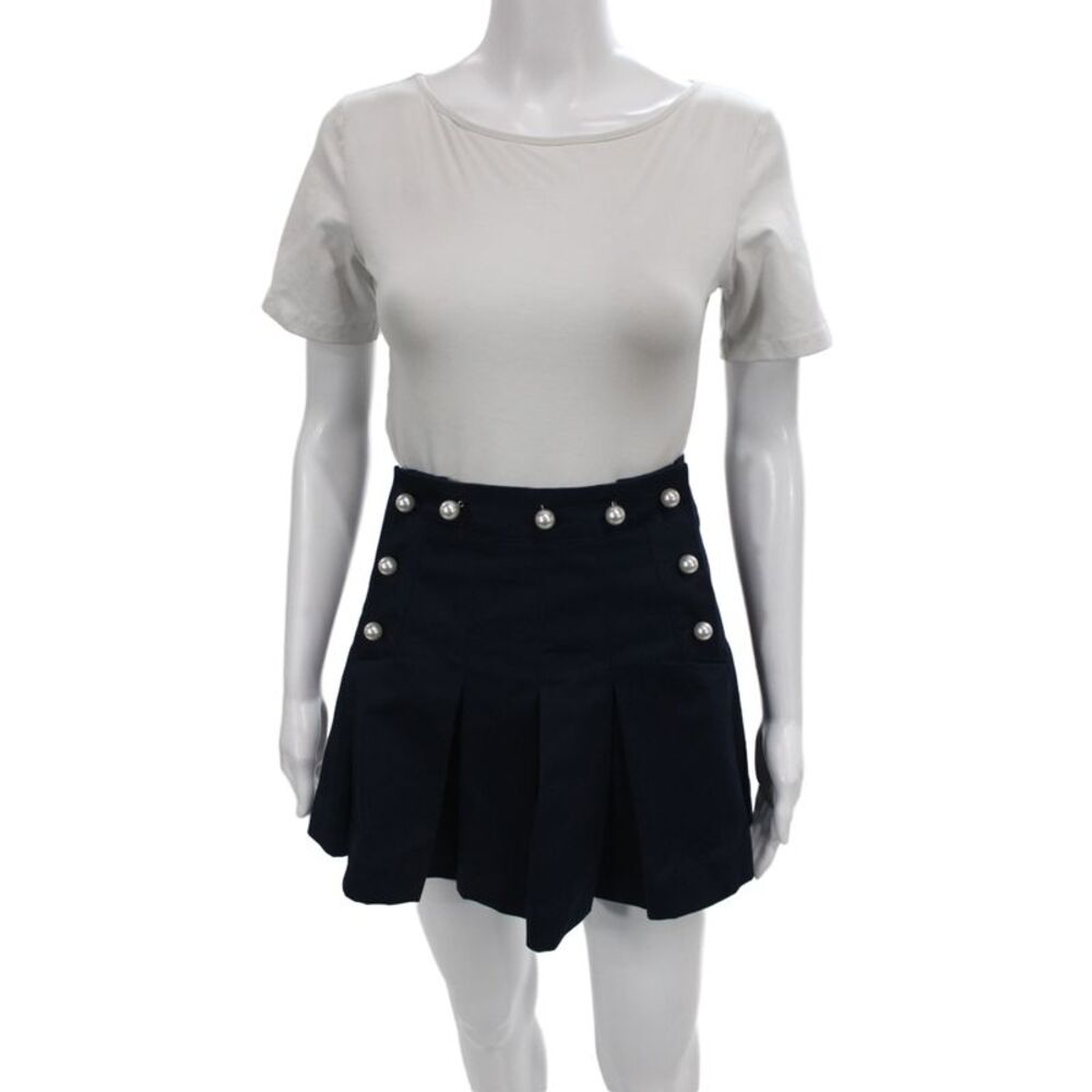Sea New York Womens Dark Blue Pleated Mini Skirt 100% Cotton Size 4